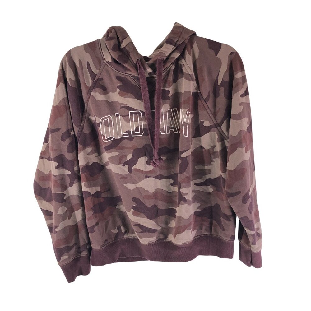 Old Navy Womens Hoodie Pullover Logo Camouflage Brown M